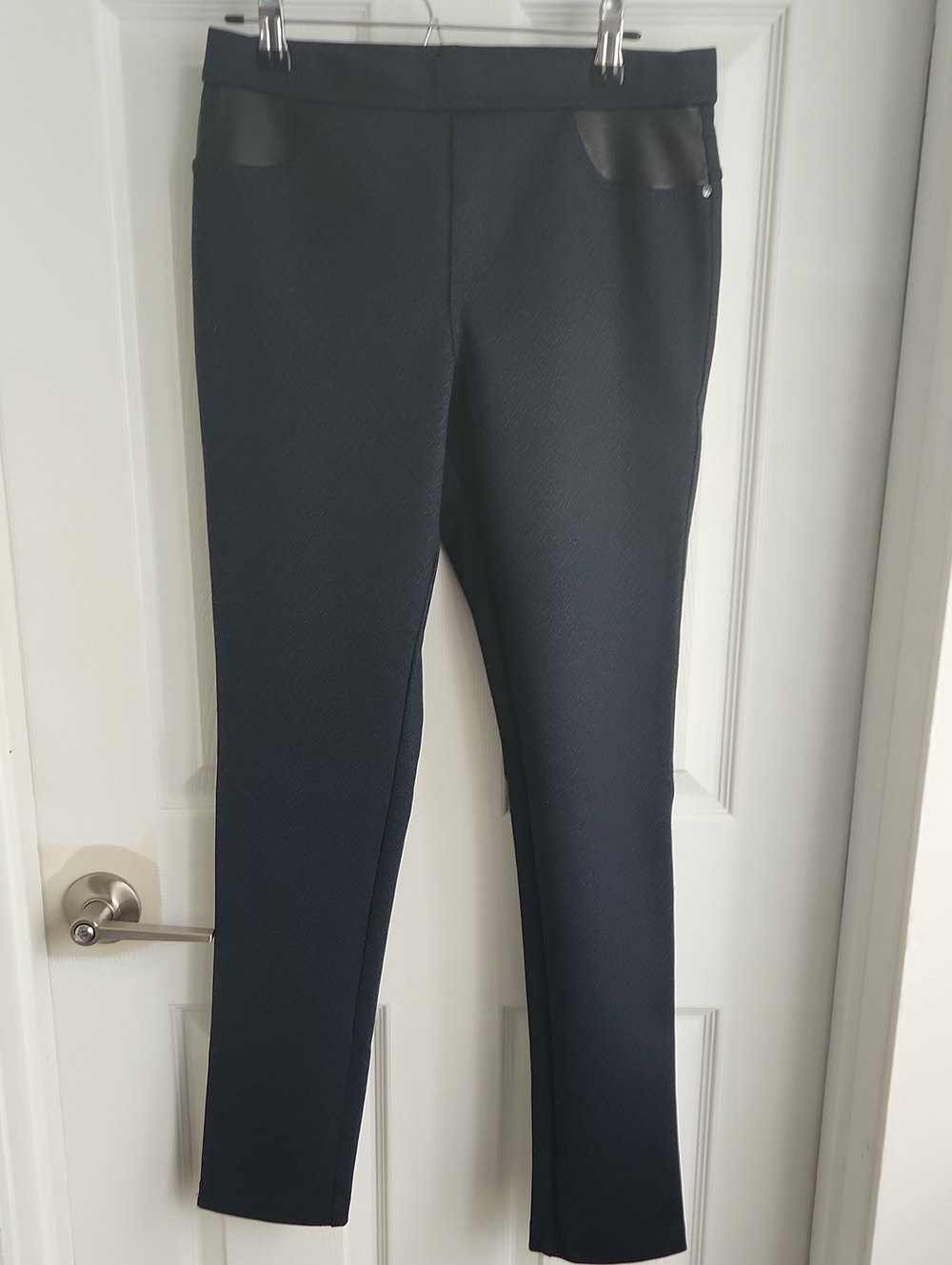 DKNY Navy Skinny Ponte Pants with Faux Leather Trim